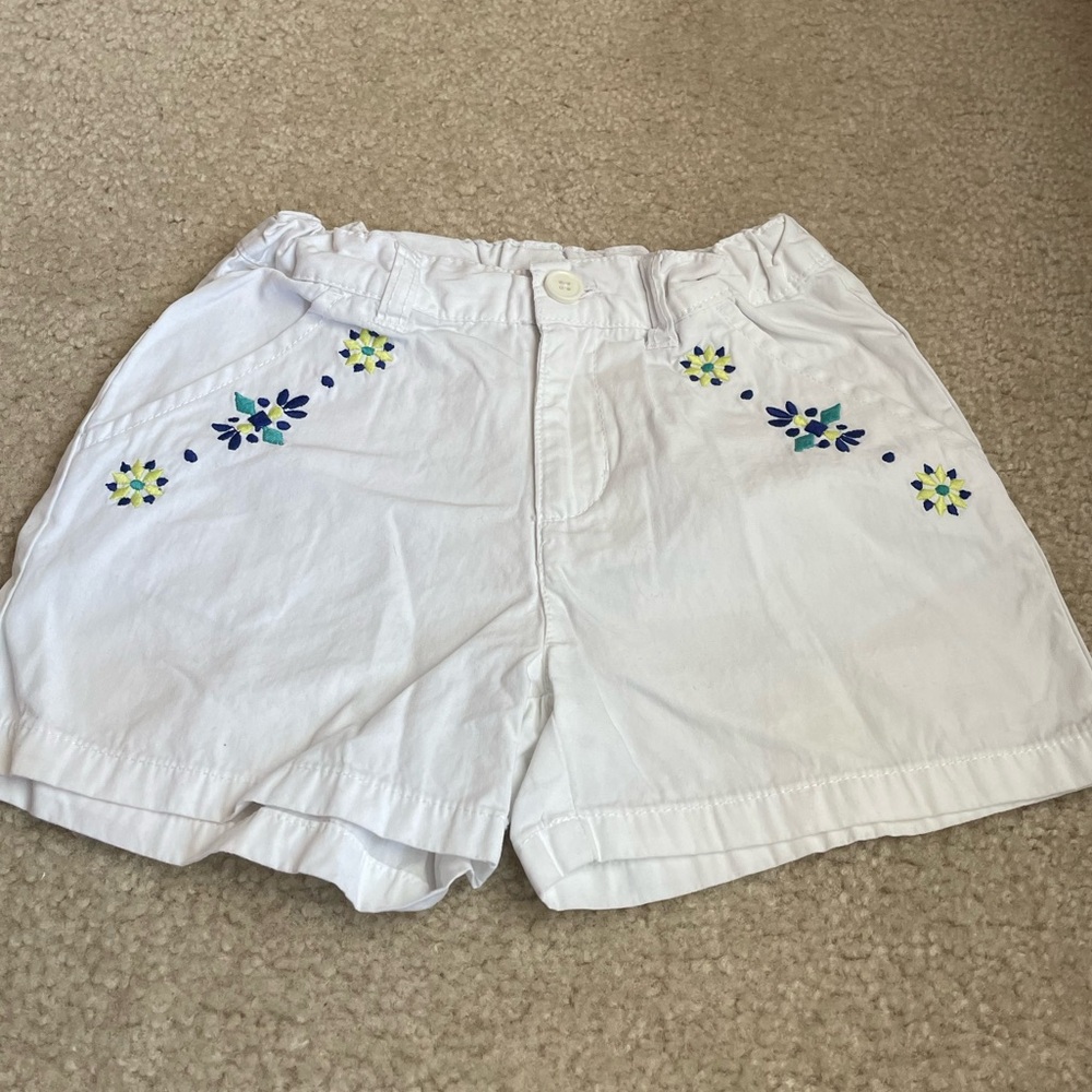 Gymboree White Shorts with Blue and Yellow Floral Embroidery